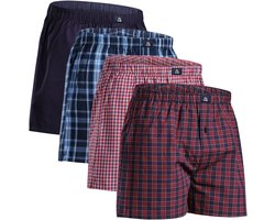 DANISH ENDURANCE Losse Boxershorts Biologisch Katoen Heren Ondergoed - Knoopgulp - 4-pack - Blauw Rood Mix - Maat L