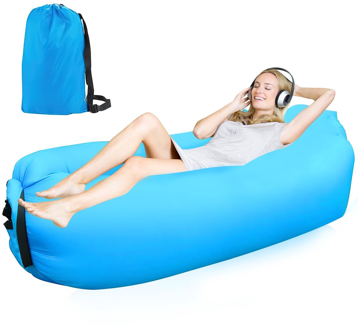 Ibenzoa® Opblaasbare Lucht Zitzak voor Strand en Camping met Draagtas - Blauw