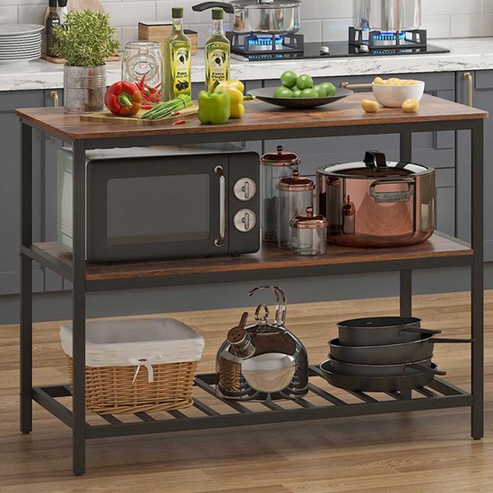 SogesPower Keukenbakkersrek, 3-laags magnetronstandaard met S-haken, keukenunit met kruidenrek, metalen frame, 90 x 40 x 83 cm