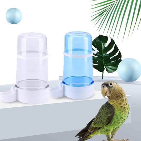 Foto: 2 stks vogelkooi drinkbak 450 ml vogelvoerbak voederbak automatische drinkwaterbak voor vogels geschikt voor het voeren van spreeuwen valkparkieten kleine pelsdieren blauw en wit