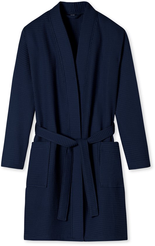 SCHIESSER Essentials badjas - dames badjas wafelpique donkerblauw