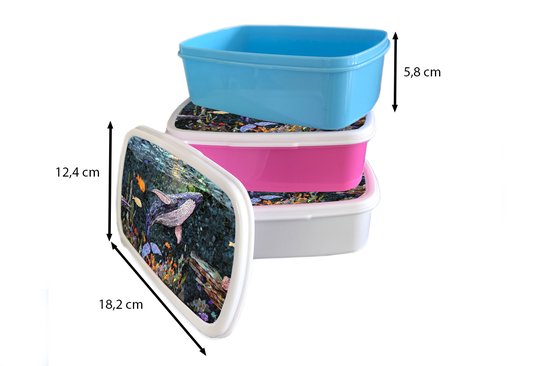 Lunch Box Blauw - Lunch Box Mosaïque - Baleine - Corail - Water - Lunch Box 18x12x6 cm - Lunch Box Pain - Boîtes à pain pour Enfants et Adultes
