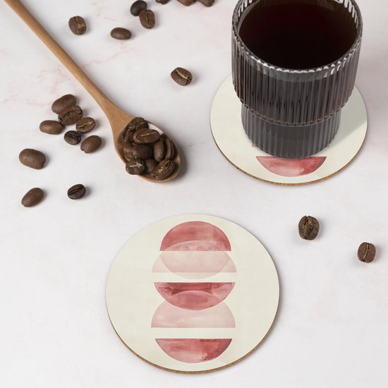 Sous-verres de verre - Rond - Minimaliste - Cercles - Rose - 10x10 cm - Dessous de verre - 6 pièces