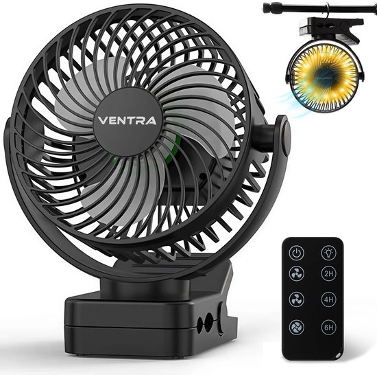 VENTRA® Draadloze Ventilator – Ventilator – Tafelventilator – Handventilator - Mini Ventilator - LED Verlichting - 12000 mAh - 19,5 x 17cm