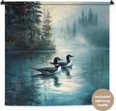Wandkleed 90x90 cm - Wanddoek Bos - Water - Eenden - Mistig - Wandtapijt - Wandkleden