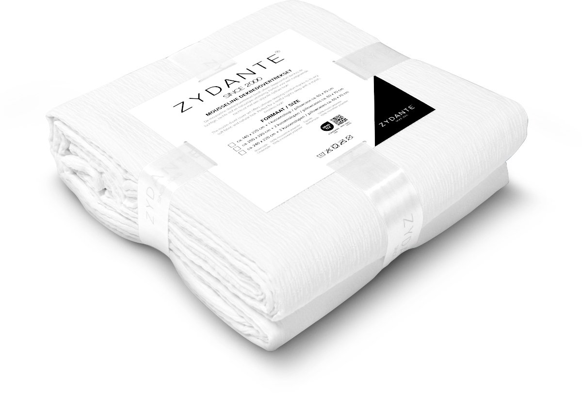 Zydante Dekbedovertrek Set 140x220 cm - Dekbedhoes met 1 Kussensloop - Mousseline - Wit