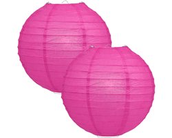 Luxe bol feest lampion - 2x - fuchsia roze - dia 25 cm - papier - Feestartikelen/versieringen