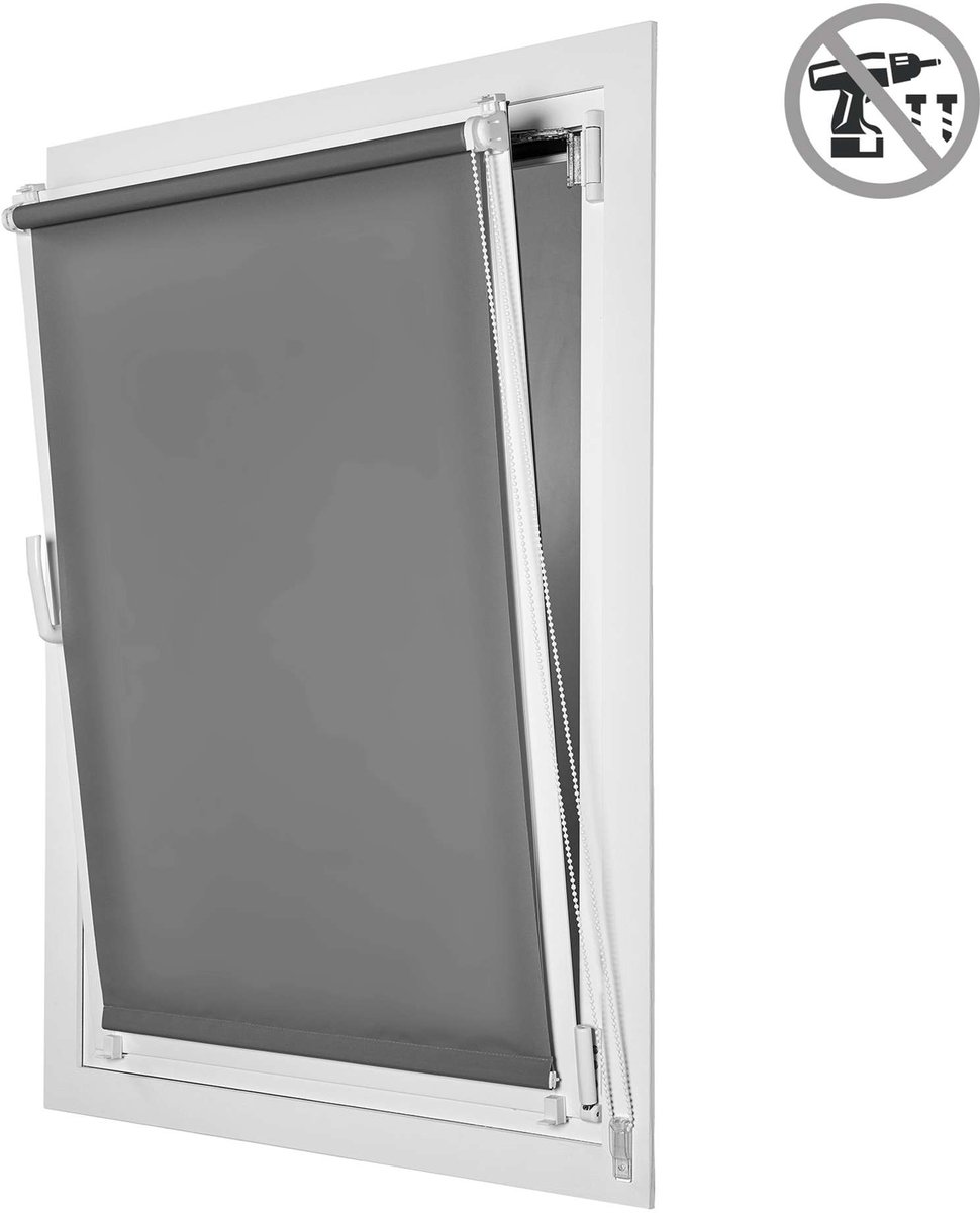 Storesdeco - Doorschijnend EasyFix rolgordijn, rolgordijnen zonder boren Grijs, 75x180 cm