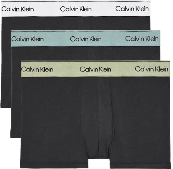 Calvin Klein Trunks (3-pack) – heren boxers normale lengte – zwart met gekleurde tailleband