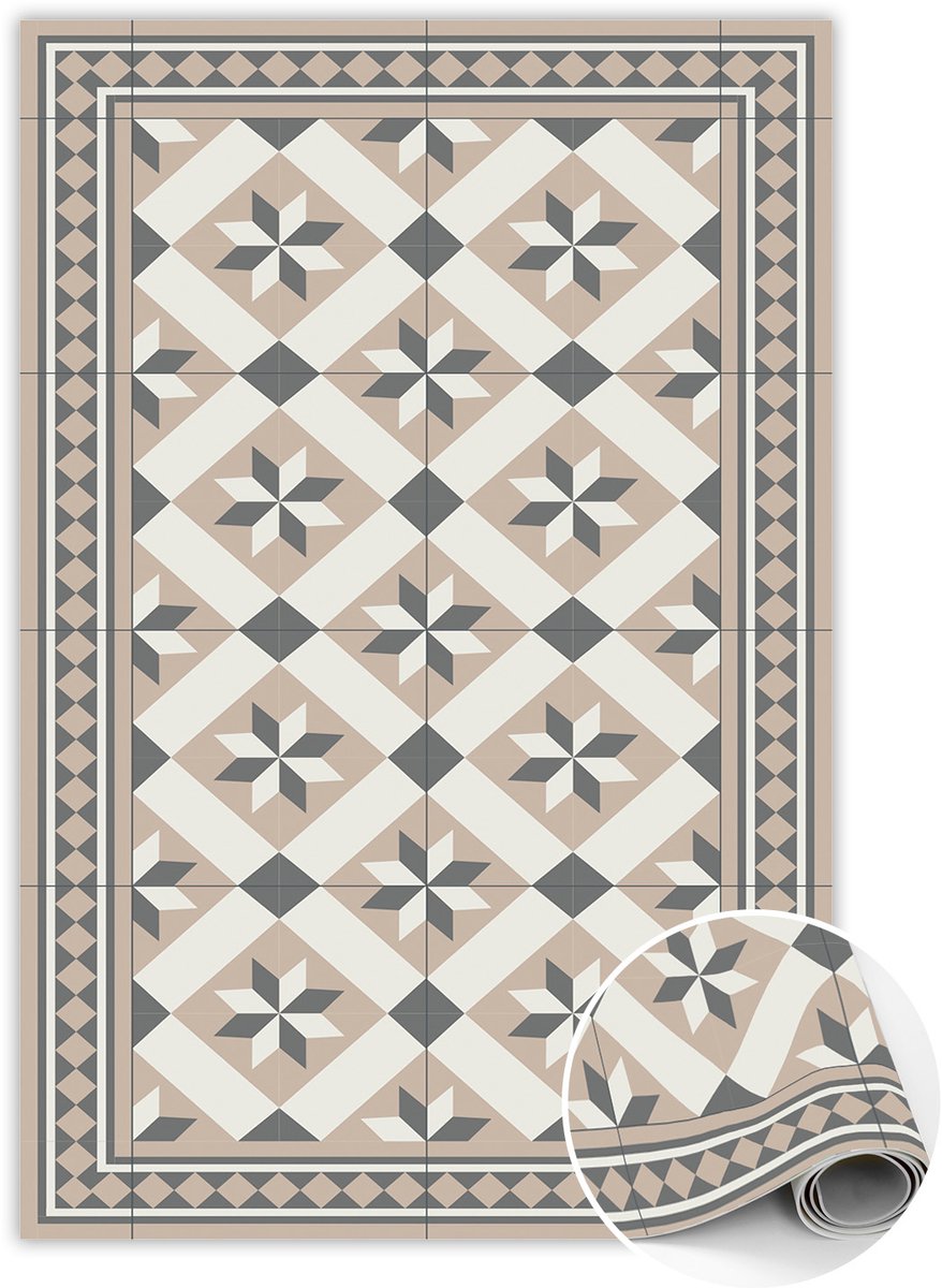 Tulup Vinyl Tapijt - Achtpuntige sterren PVC Vloer Mat - 60 x 90 cm - Beige Vloerkleed Vinyl - PVC Tapijt - Tapijt Vinyl - Kantoortapijt - Woonkamertapijt