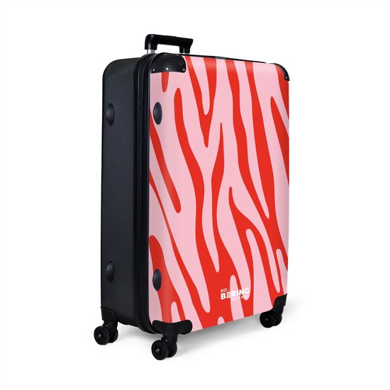 NoBoringSuitcases.com® - Koffer groot - Reiskoffer lichtgewicht - Rood met roze zebraprint - Rolkoffer met 4 wielen - Grote trolley XL - 98 liter bagage