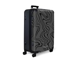 NoBoringSuitcases.com NoBoringSuitcases.com® - Koffer groot - Reiskoffer lichtgewicht - Grijze achtergrond met abstracte zwarte lijnen - Rolkoffer met 4 wielen - 98 liter bagage