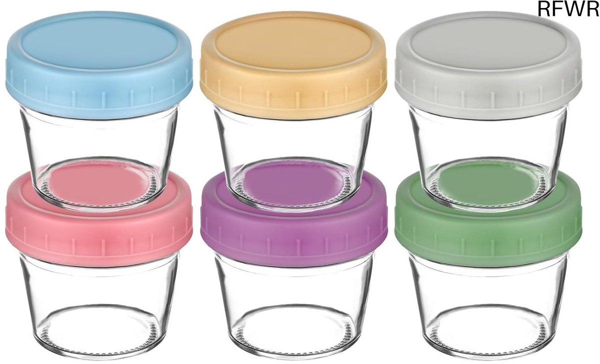 RFWR® Opbergcontainers voor babyvoeding - 6 stuks - Glazen met luchtdichte deksels - Vriezen en bewaren