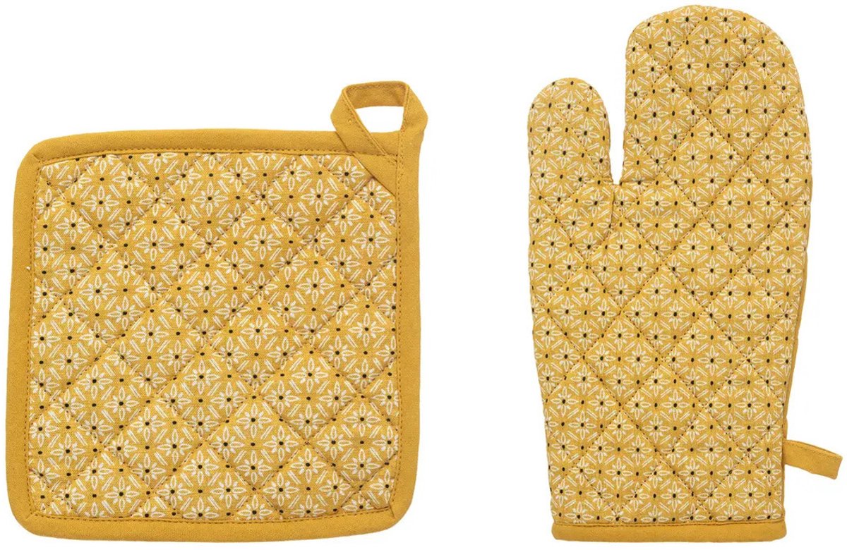 Atmosphera Ovenwant set met pannenlap - geel - katoen - 20 x 32 cm - chef - keukenbenodigdheden
