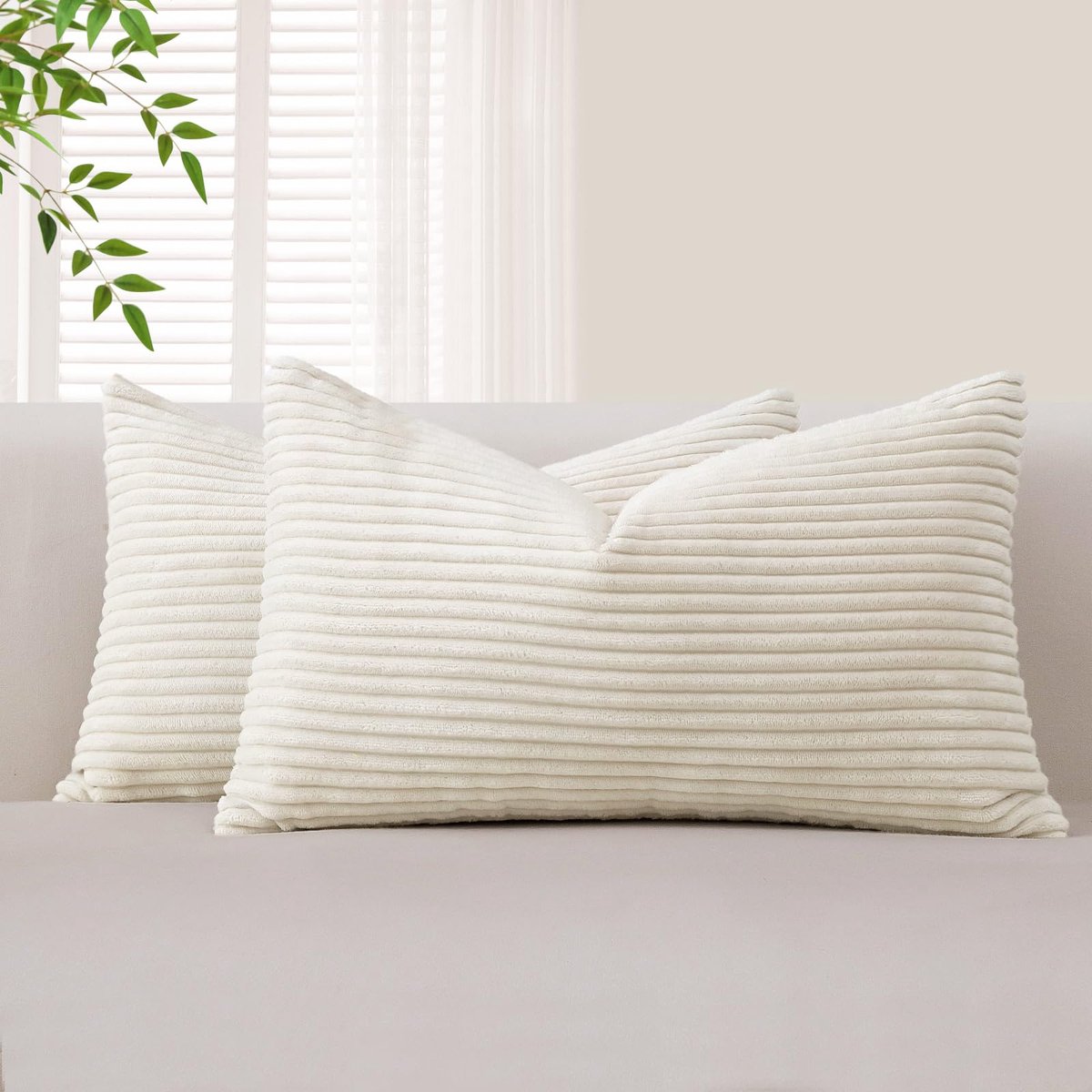 Ibenzoa Set van 2 Zachte Corduroy Kussenslopen met Elegante Verborgen Ritssluiting voor Diverse Interieurs wit