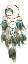 KIMU® Dromenvanger Blauw Bruin - Dreamcatcher Veren Macramé - Bohemian Ibiza Kinderen Boho Babykamer Buiten Kado Meisjeskamer Veertjes Halloween