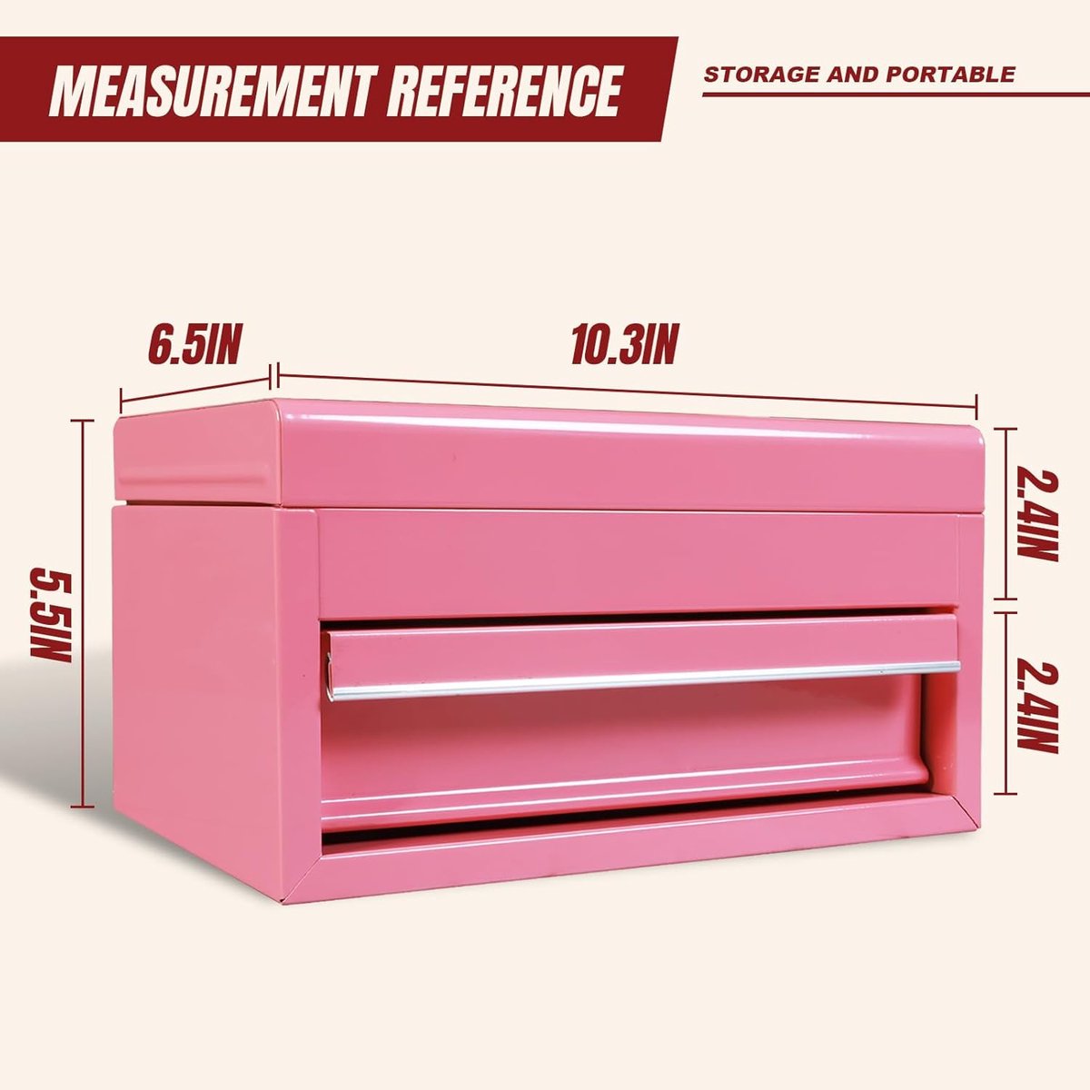 RFWR® 10" Mini Draagbare Stalen Gereedschapskist met lade voor Garage en Thuis - Roze — cadeau in Gereedschap - foto 4