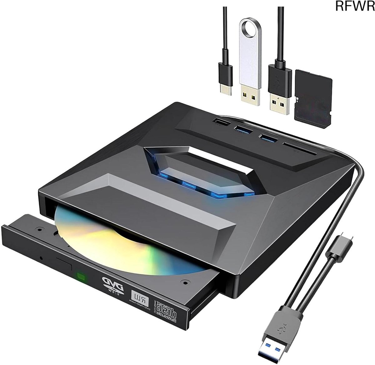 RFWR® Externe USB 3.0 CD-DVD Drive voor Laptop en Desktop - Compatibel met Meerdere Besturingssystemen