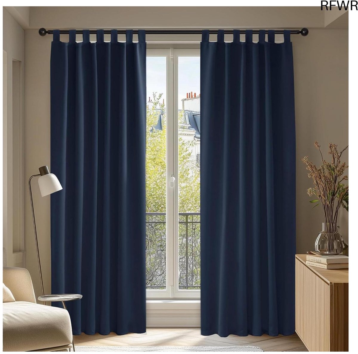 RFWR® Thermische verduisteringsgordijnen met lussen - Geluidsisolerend en Decoratief - 132 x 214 cm - Marineblauw - 2 stuks