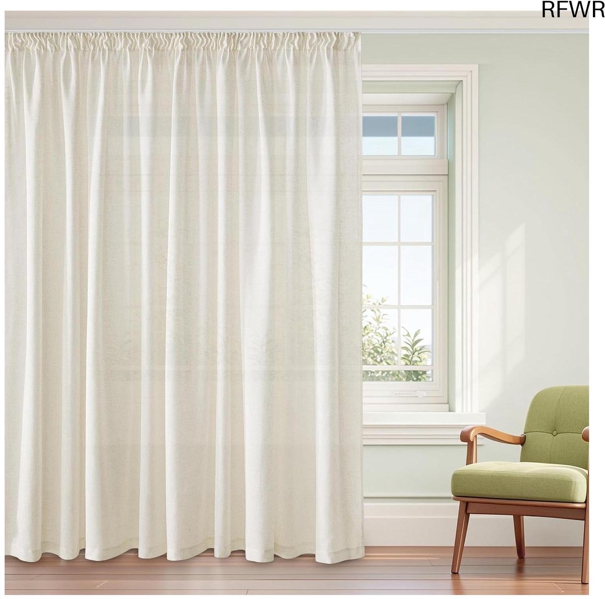 RFWR Transparante Vitragegordijnen voor Woonkamer en Slaapkamer - Lichtbeige Voile Linnen Gordijnen 300x220 cm