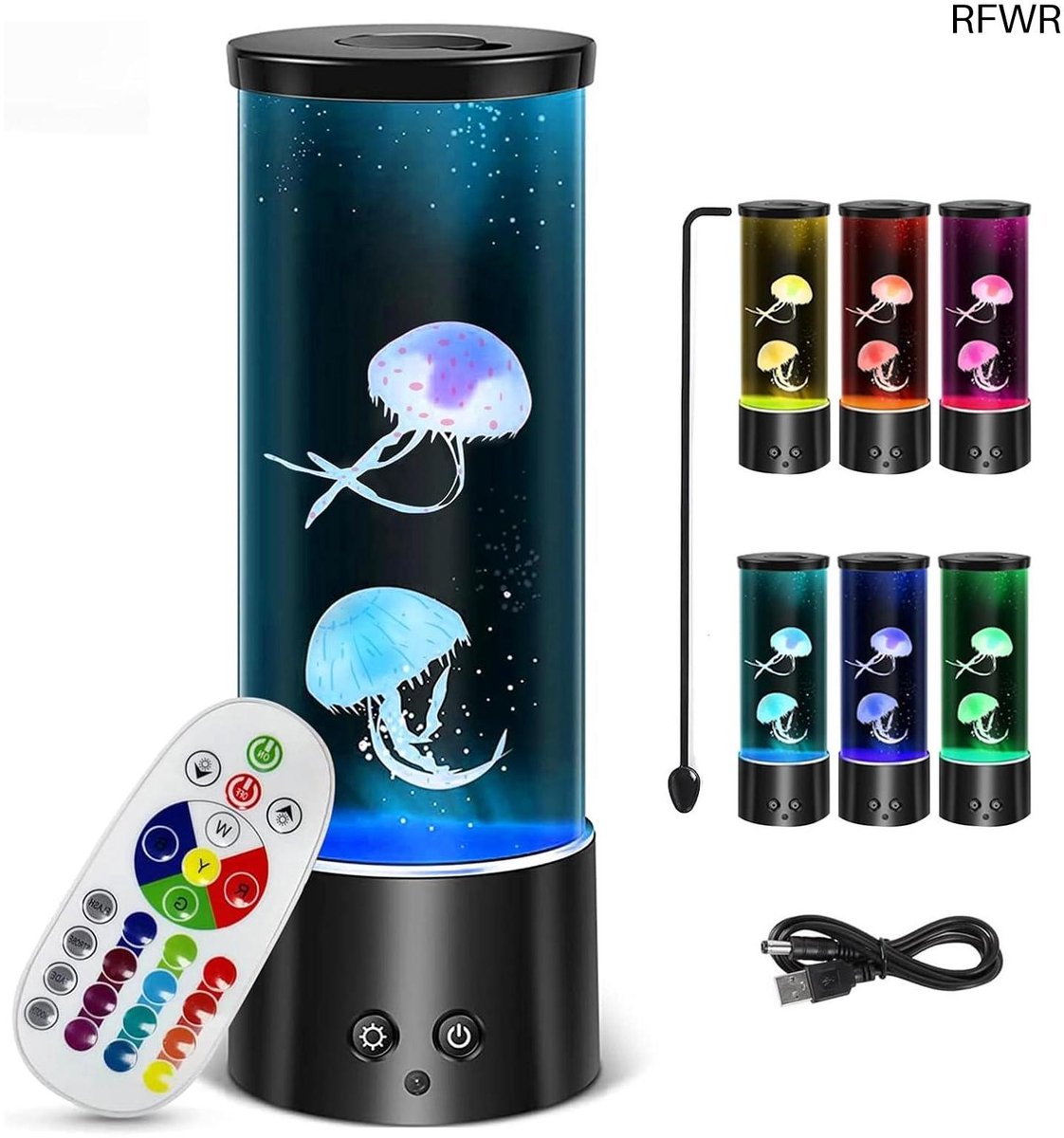 RFWR® Kwallenlamp met LED-verlichting en afstandsbediening - Rustgevend nachtlampje voor kinderen en volwassenen