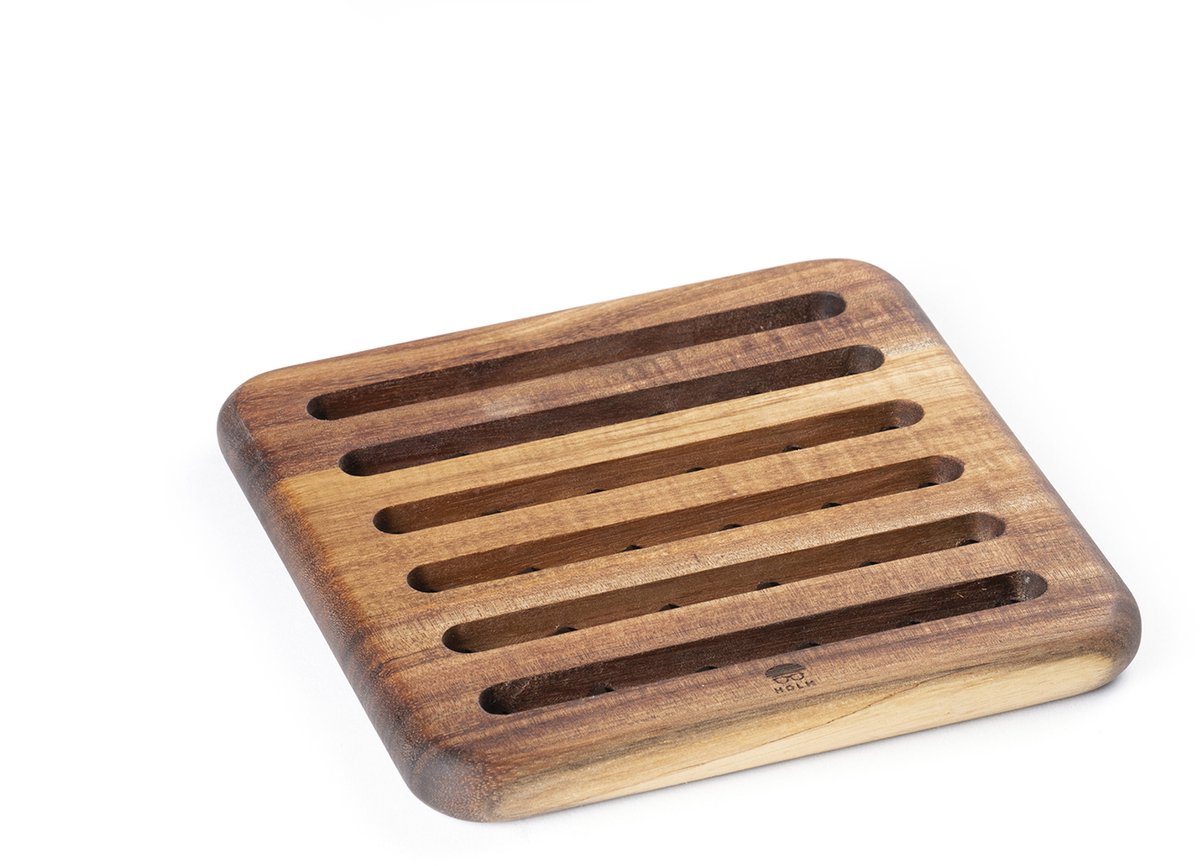 HOLM Houten Onderzetter – Hittebestendige Pannenonderzetter voor Tafel & Keuken – Vierkant Design met Sleuven – Acaciahout – FSC Gecertificeerd – 18 x 18 cm – Hout