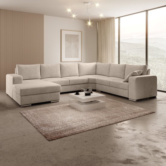 Meubella - Adel - Hoekbank 5-zits met chaise longue - Beige