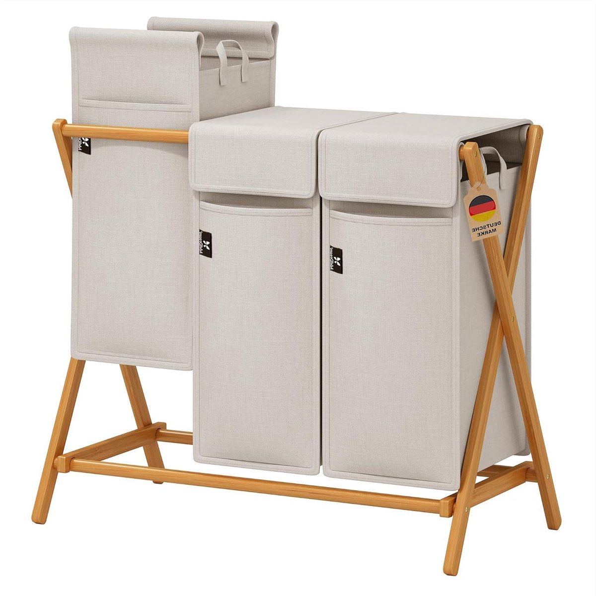 RFWR® Bamboe Wasmand met 2 Compartimenten en Deksel - 100L Lichtgrijs