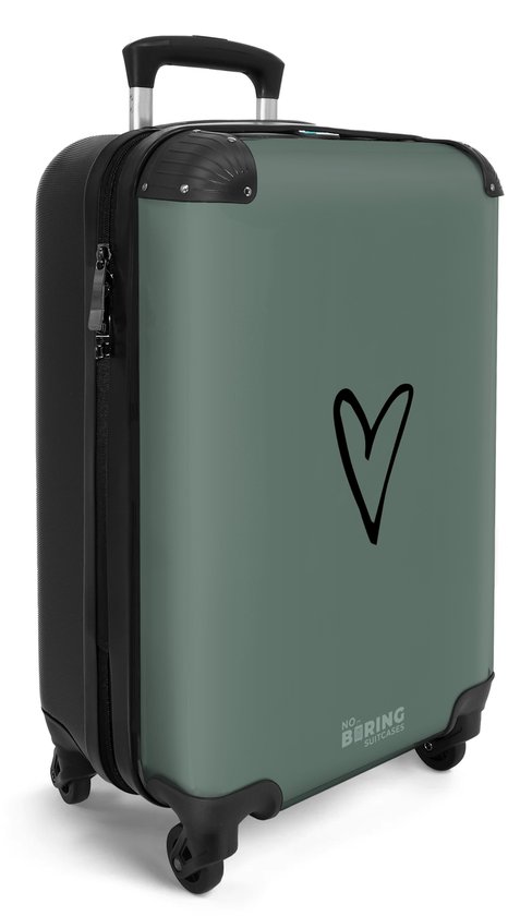NoBoringSuitcases.com handbagage koffer – groen met zwart hartje