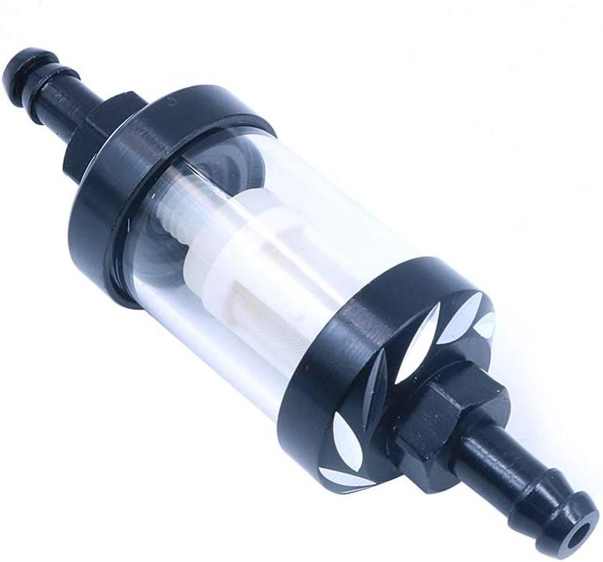 Allecto Plus - Motorfiets Onderdelen - 6mm Retro - Metaal - Olie Brandstoffilter - Verwijderbaar Glas - Zwart - Accessoires - Transparant
