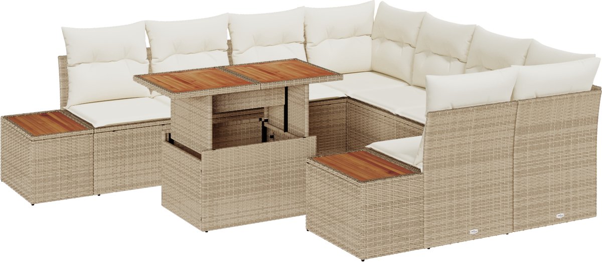 vidaXL - Tuinbank - Set - met - opslag - 9 - pcs - Beige - Poly - rattan