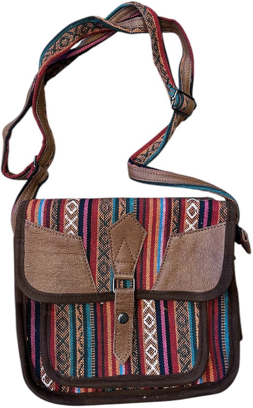 Sac bandoulière - coton et cuir - Népal - couleur rouge