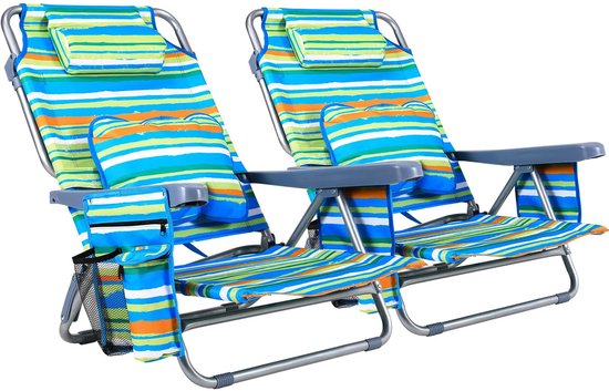 Inklapbare strandstoel met kantelbeveiliging - Crème - 5 standen
