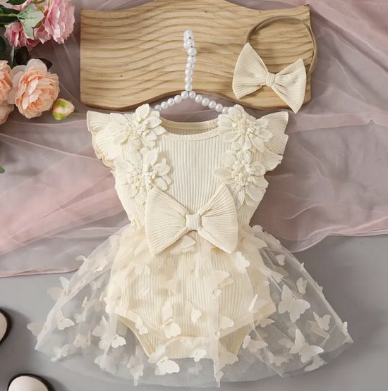 Luxe Baby Jurk Vlinders Maat: 86/92 Haarband Kleur