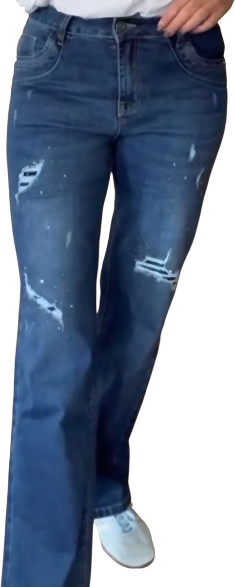 Karostar jeans - Glitter en scheuren - Straight - Blauw - Maat 38 - Festival