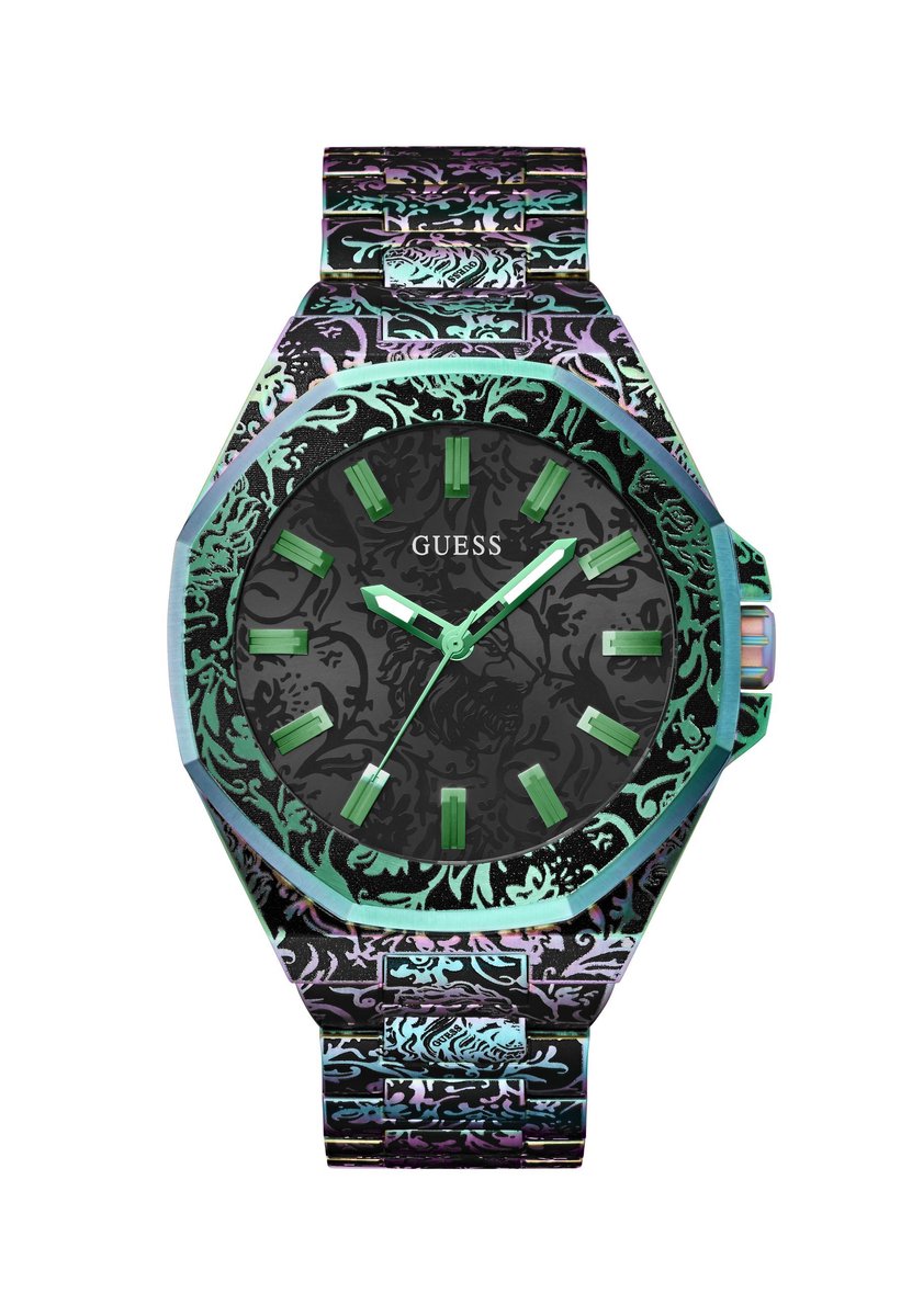 Guess Roar Kwarts Analoog Horloge Iriserend Kast: 100% Gerecycled Staal | Armband: 100% Roestvrij Staal 46 GW0700G1, GW0700G3