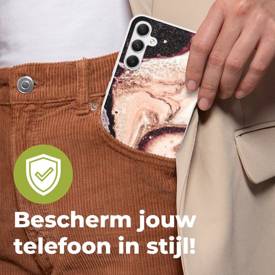 Telefoonhoesje Geschikt voor Samsung Galaxy A34 hoesje - Marmer print - Mineralen - Natuursteen - Siliconen Telefoonhoesje Telefoonhoesje
