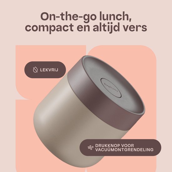 BergHOFF Home Nommie – Boîte à lunch Thermos 0 l – Boîte à lunch Thermos étanche – Garde au chaud ou au froid pendant 6 heures – Isolation à double paroi – Boîte alimentaire étanche – Acier inoxydable – Lavable au lave-vaisselle – Beige