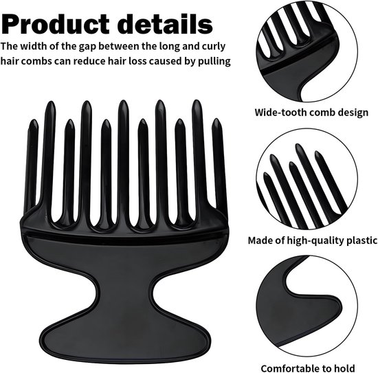 Finger Styler Afro Comb - Coarse Natural Curls - Afro Hair Comb - Lure Comb - Afro Pick - Finger Styler Comb voor Curls - Hair Salon - Thuis - Zwart van Lure — afbeelding 5