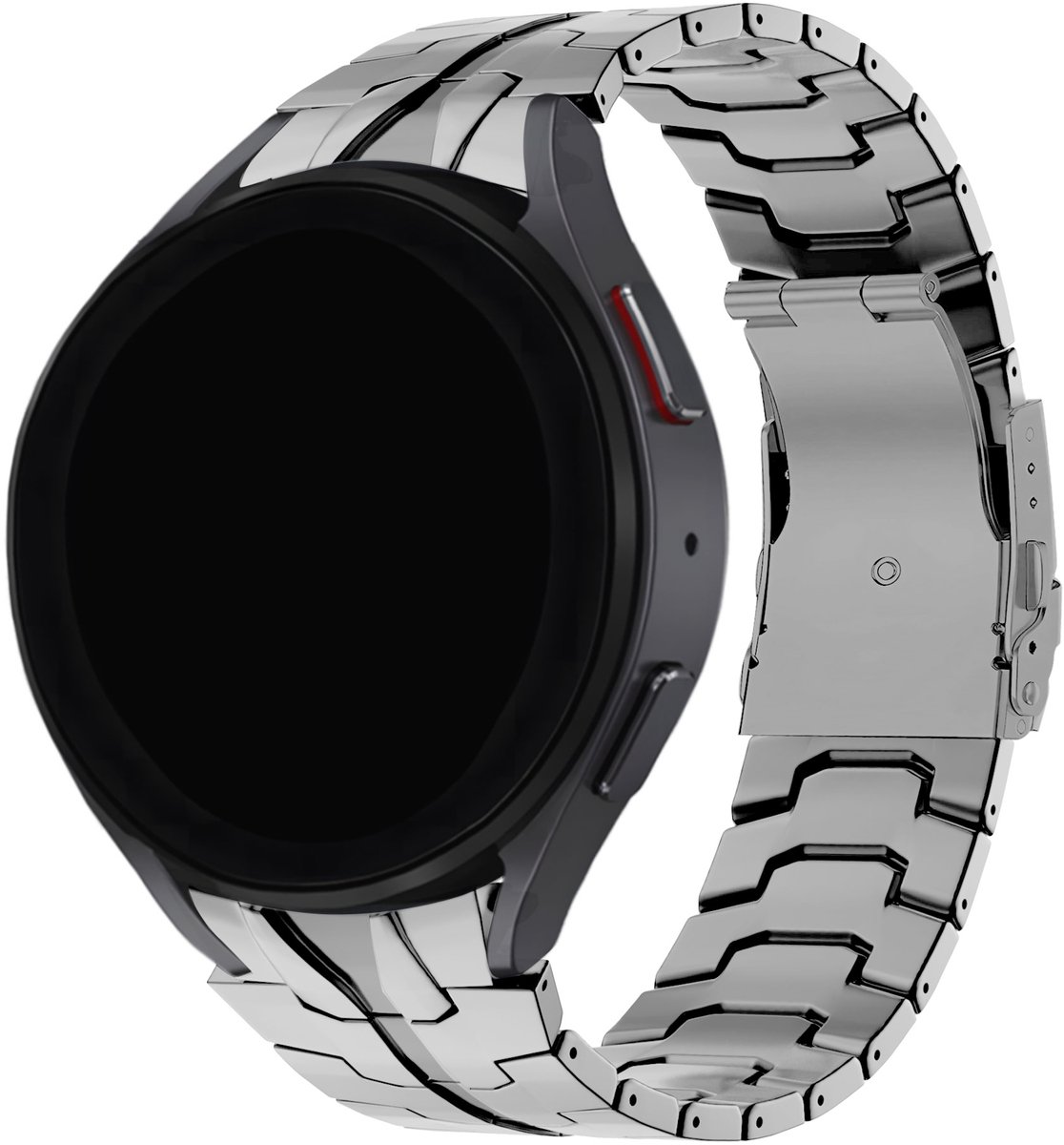 BALR Samsung Galaxy Watch RVS stalen band (zilver) – Geschikt voor Galaxy Watch 4 / 5 / 6 & Classic modellen – Luxe metalen horlogebandje van roestvrij staal met stevige vouwsluiting