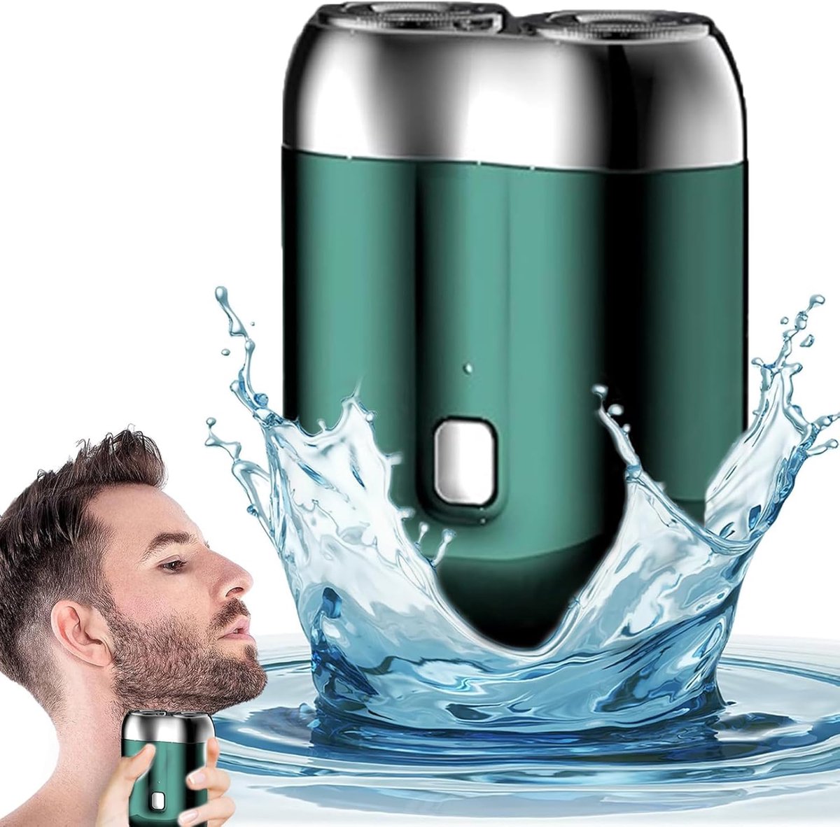 Mini-scheerapparaat - Scheerapparaat - Elektrisch scheerapparaat met dubbele kop - IPX6 waterdichte baardtrimmer - Zakformaat - Wasbaar - USB-oplaadbaar - Draagbaar scheerapparaat - Geschikt voor thuis, in de auto en op reis - Groen