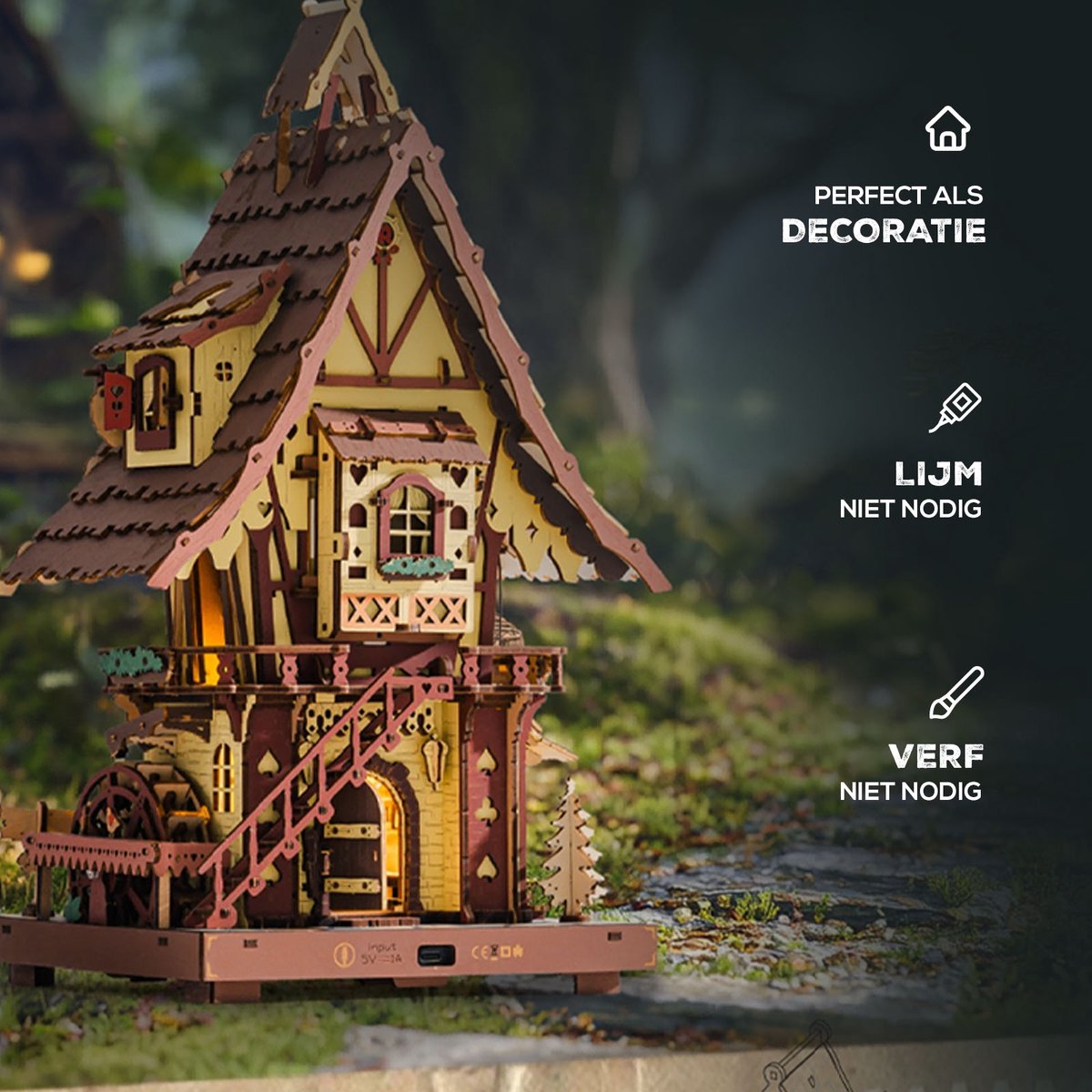 ROBOTIME 3D Wooden Puzzles for Adults-Cuckoo Clock Wooden Models for Adults to Build-435 Piece Model Kit with 2 Lights-Gift for Craft Enthusiast Model Building Set (Colourful) — afbeelding 2