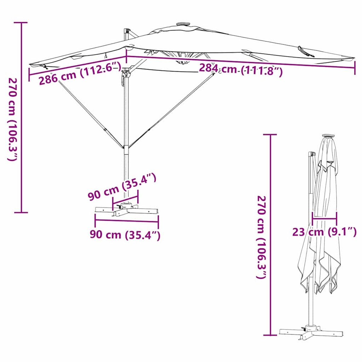 vidaXL - Parasol - Azuurblauw - 286 - x - 284 - x - 270 - cm - Aluminium - en - Polyester