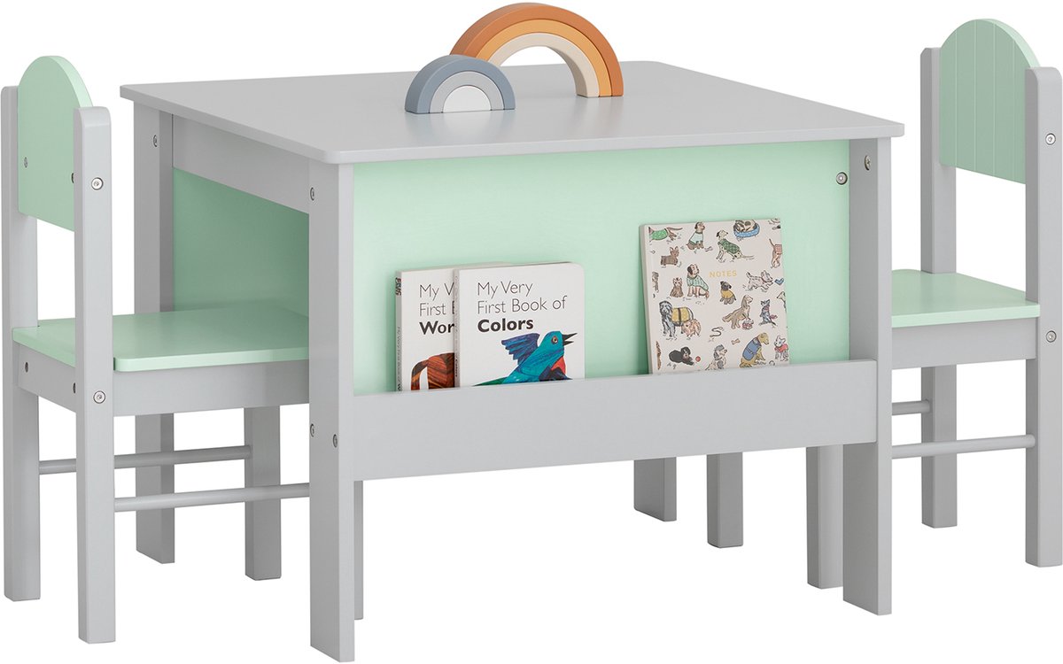 SoBuy KMB88-HG Kinderbureauset - Lichtgrijs Houtcomposiet met Opbergruimte