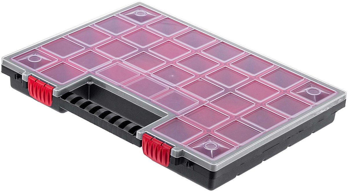 KADAX K6548 Organizer gereedschapskist van kunststof magazijn voor kleine onderdelen met transparant deksel magazijn voor kleine onderdelen in verschillende maten assortimentsdoos (40x30cm / 1 stuks)