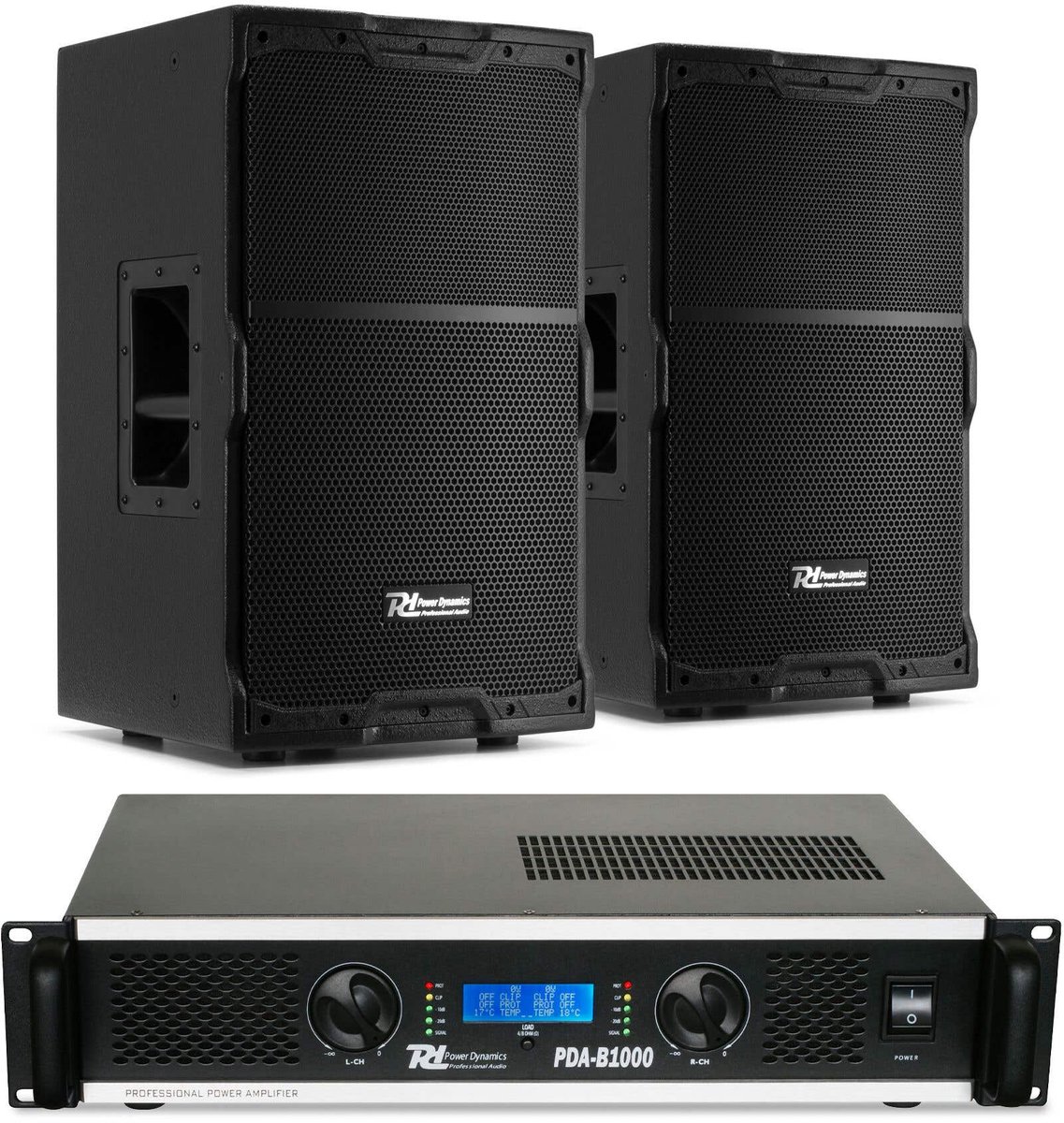 Power Dynamics PDY212 Passieve speakerset met versterker - Ideaal voor horeca - 12 inch - 1400W