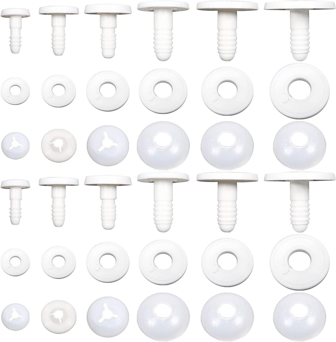 60 sets Poppengewrichten met Sluitringen - Wit - Dierengewrichten - Kunststof - Poppenproductie Accessoires - Marionet Haakdieren - Knutselbenodigdheden.