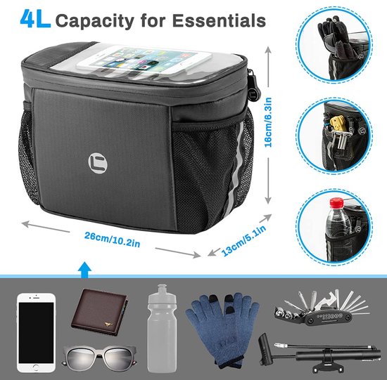 Sacoche de guidon multifonctionnelle pour vélo - Sacoche de guidon étanche de 4 litres