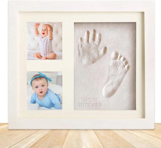 10x baby fotolijst met gipsafdruk, set voor handafdruk of voetafdruk, voor geboorte of doop, kraamcadeau, wit