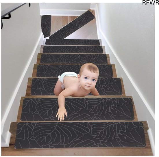 Traploopmatten, antislip trapmatten voor houten trappen, zelfklevend traptapijt, antislip trapmatten voor kinderen, 76 x 20 cm (15 stuks-03 Traploopmatten, antislip trapmatten voor houten trappen, zelfklevend traptapijt, antislip trapmatten voor kinderen, 76 x 20 cm (15 stuks-03